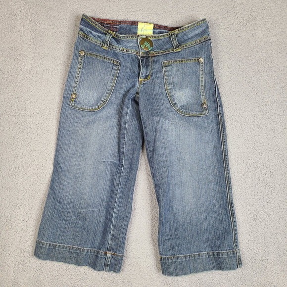 Vintage Marlow‎ Jeans Crop Size 5 Blue Japanese Denim Cotton Blend Snap Button - Picture 1 of 16